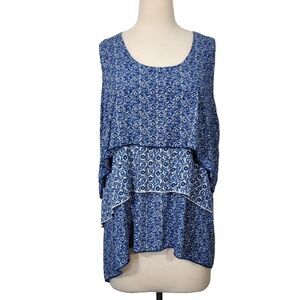 Live and Let Live Sleeveless Tiered Shirt Top Women Plus 2X Flowy Layered Blue